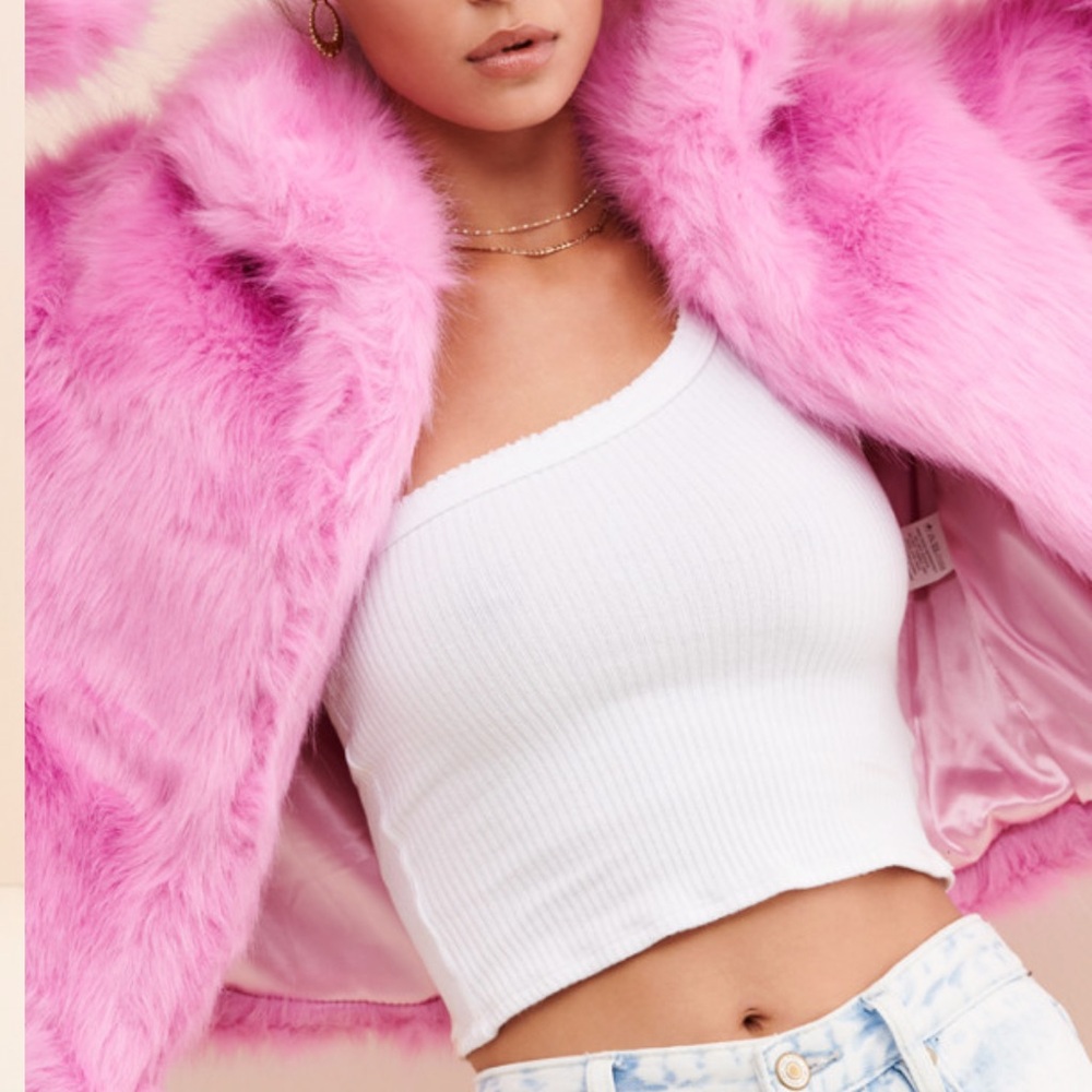 Glamorous Pink Faux Fur Jacket size M - Picture 2 of 12
